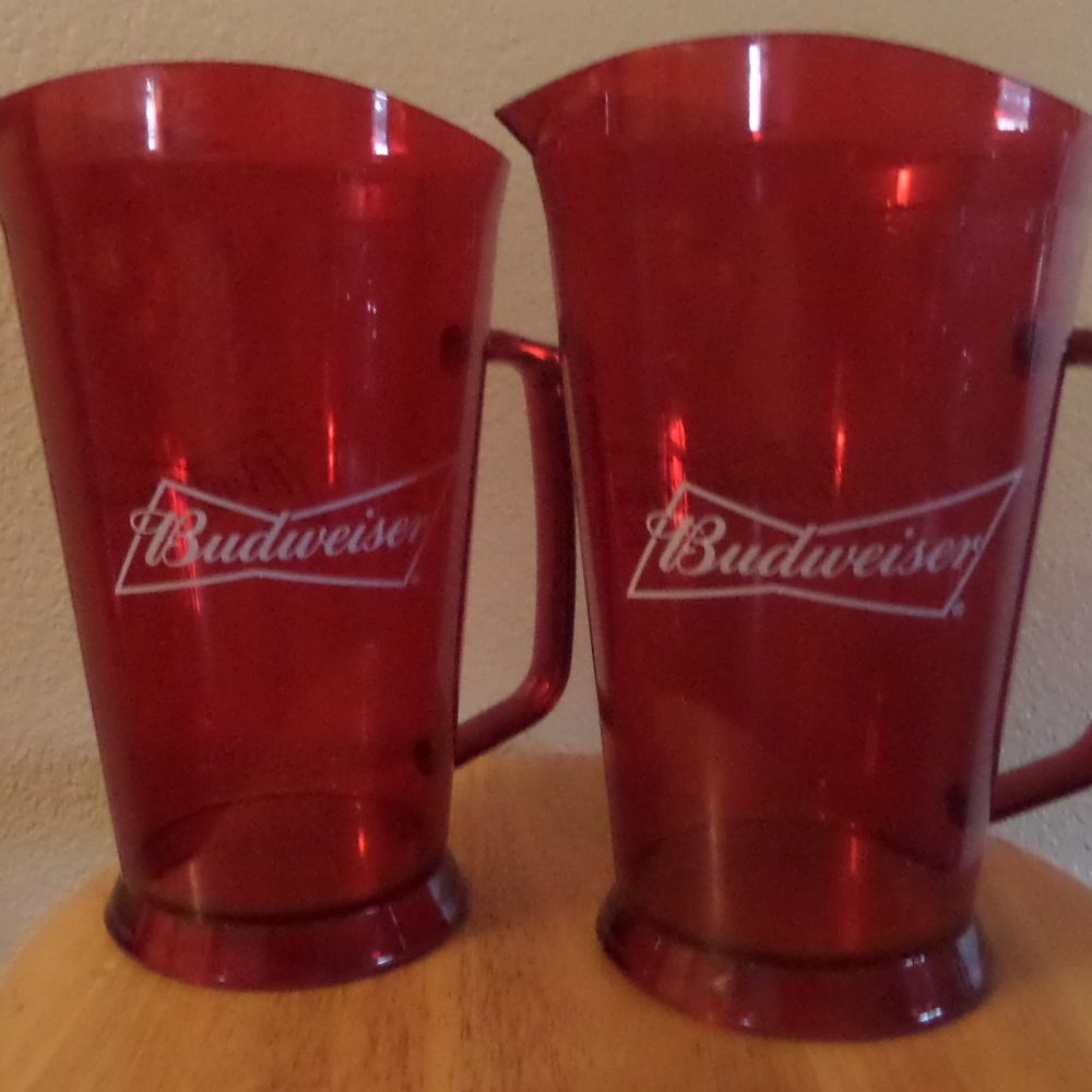 Authentic Vintage 2 Budweiser Ruby Red Translucent Plastic Beer Pitcher